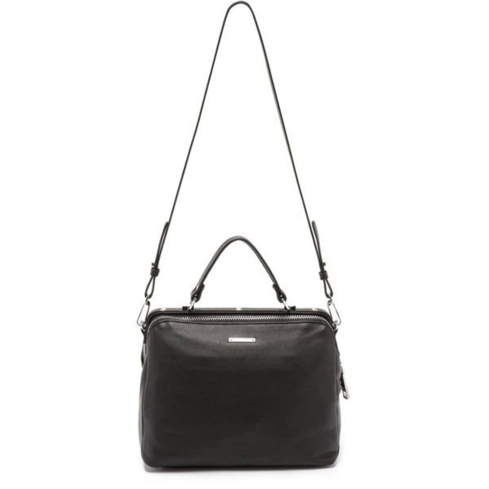 NWT LINEA PELLE Black Leather Eden Medium Adjustable Crossbody Satchel